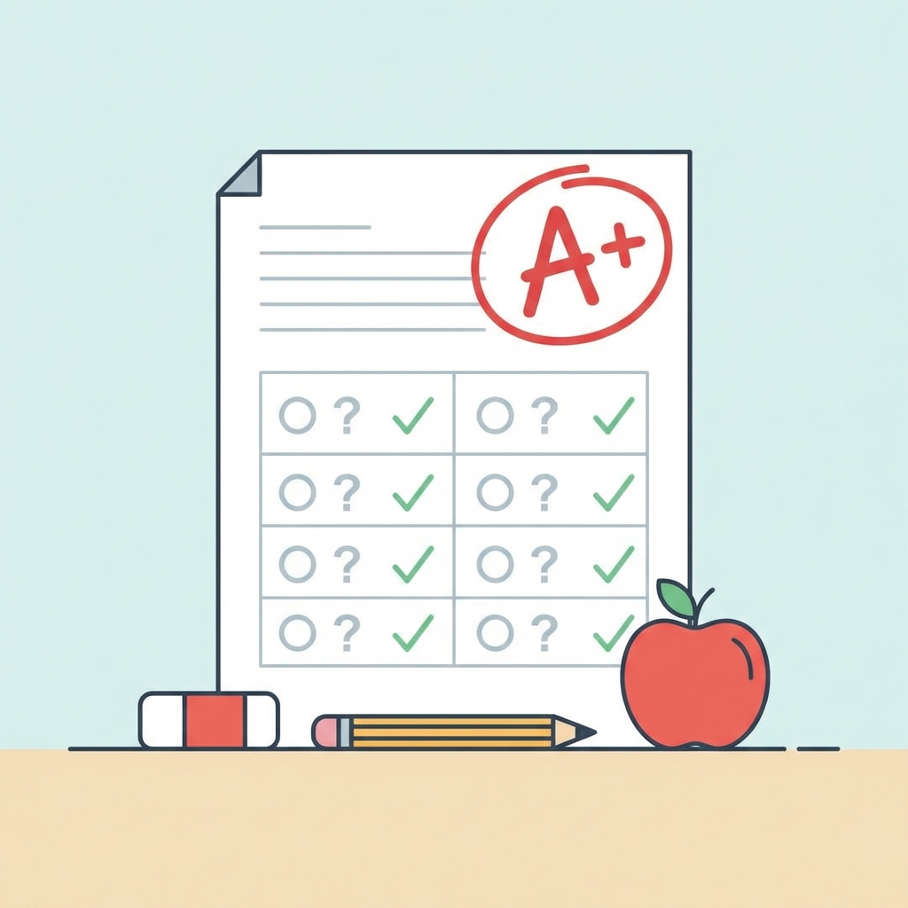 A test paper with an A+ grade, symbolizing academic success