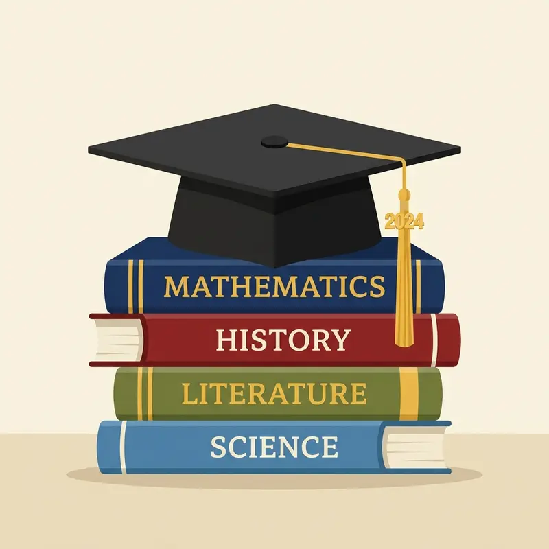 Graduation cap resting on a stack of college level textbooks representing earned credits