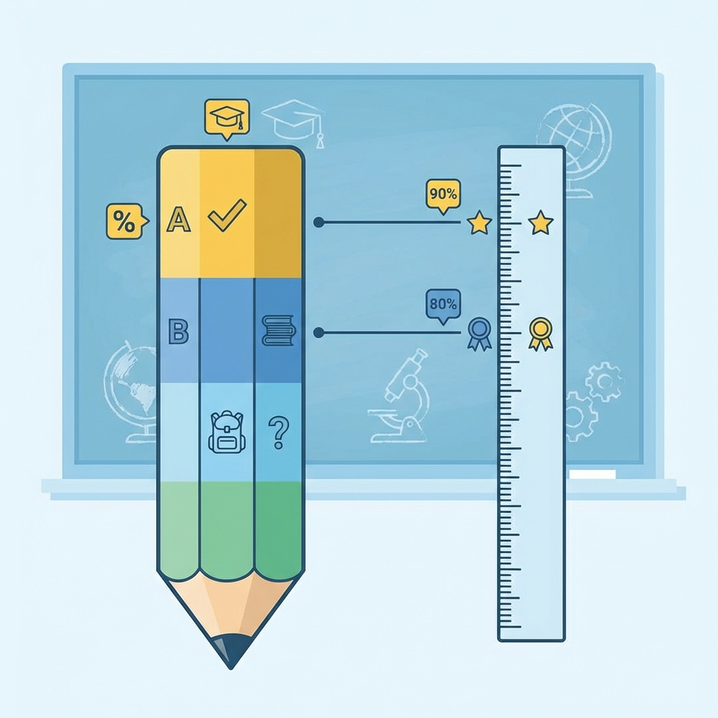 Chart showing conversion from marks to percentage and grades