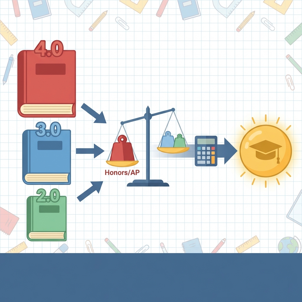 Infographic illustrating how different course weights balance to form a GPA
