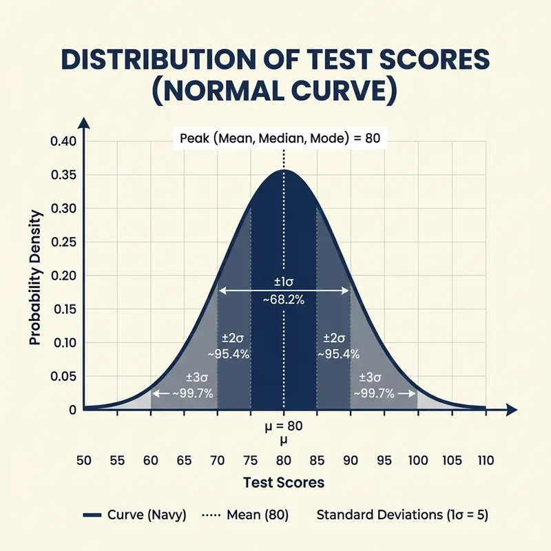 Standardized test scores distribution curves showing normal bell curve shape